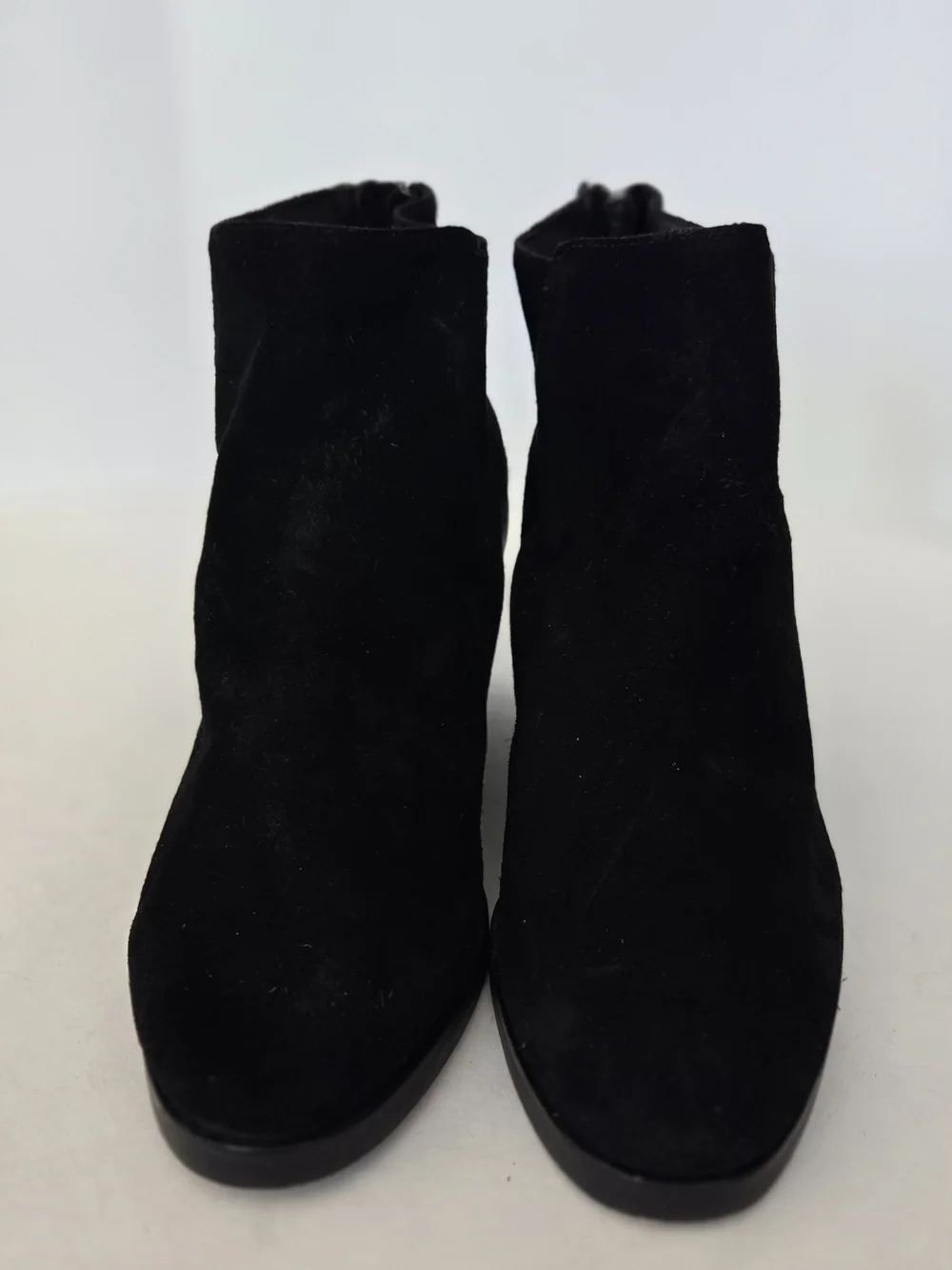 Eileen Fisher Black Suede Ankle Booties with Chunky Heel